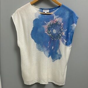 Bianco & Blu Italy White Floral Short Sleeve Knit Top